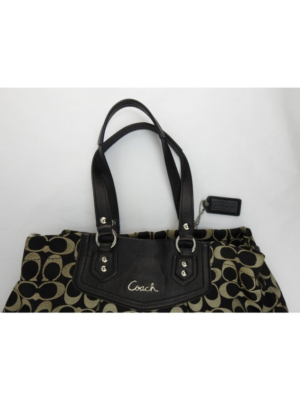 VTG Coach Signature Ashley Black Tan Canvas Leather Shoulder Bag Handbag Tote - Picture 8 of 11
